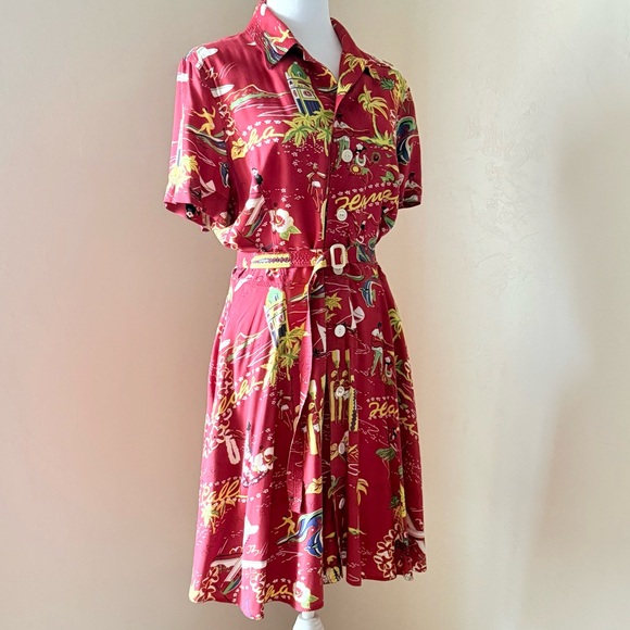 Polo Ralph Lauren Hawaiian Print Tea Dress Red Size 8 - Picture 6 of 16
